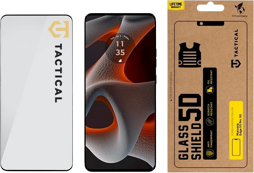 Tactical apsauginis stiklas Shield 5D skirtas Motorola Edge 50 Pro 5G su juodos spalvos krašteliu