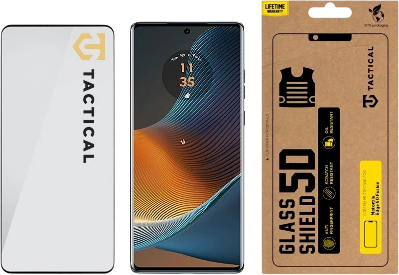 Tactical apsauginis stiklas Shield 5D skirtas Motorola Edge 50 Fusion su juodos spalvos krašteliu
