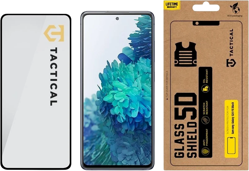 Tactical apsauginis stiklas Shield 5D skirtas Samsung Galaxy S20 FE su juodos spalvos krašteliu