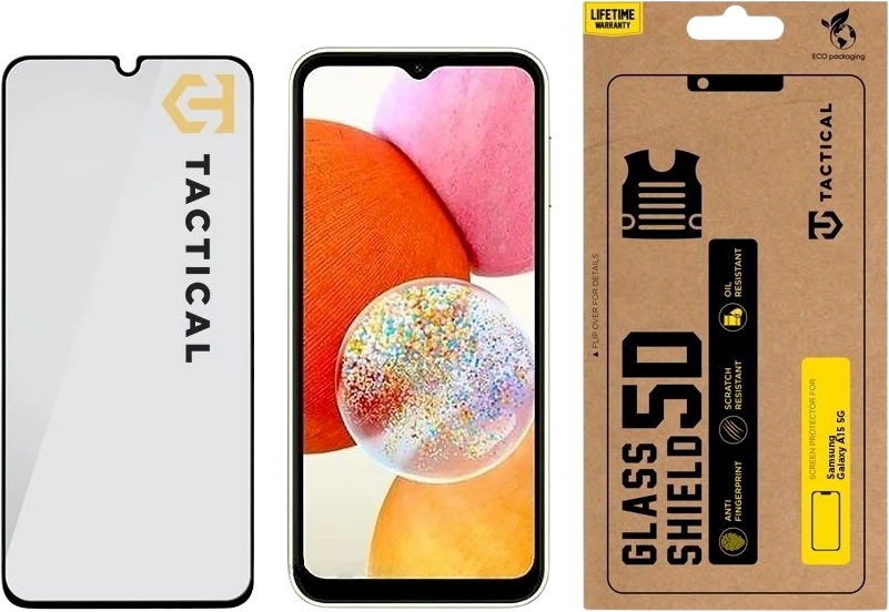 Tactical apsauginis stiklas Shield 5D skirtas Samsung Galaxy A15 4G/5G su juodos spalvos krašteliu