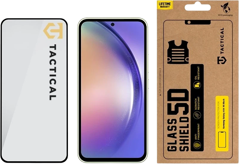 Tactical apsauginis stiklas Shield 5D skirtas Samsung Galaxy A54 5G su juodos spalvos krašteliu