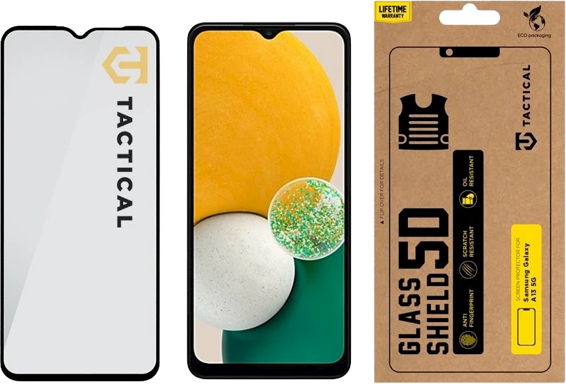 Tactical apsauginis stiklas Shield 5D skirtas Samsung Galaxy A13 5G/A04s su juodos spalvos krašteliu