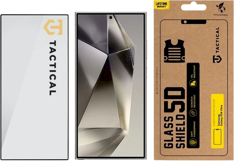 Tactical apsauginis stiklas Shield 5D skirtas Samsung Galaxy S24 Ultra su juodos spalvos krašteliu