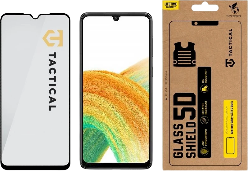 Tactical apsauginis stiklas Shield 5D skirtas Samsung Galaxy A33 5G su juodos spalvos krašteliu