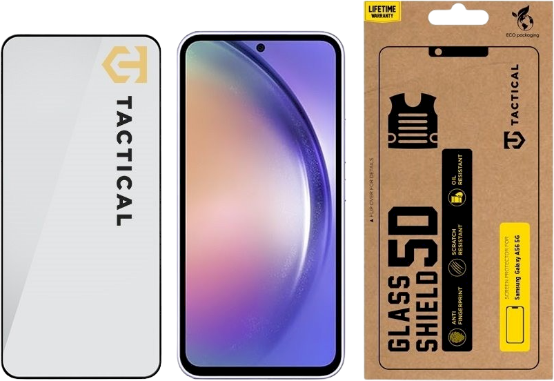 Tactical apsauginis stiklas Shield 5D skirtas Samsung Galaxy A56 su juodos spalvos krašteliu