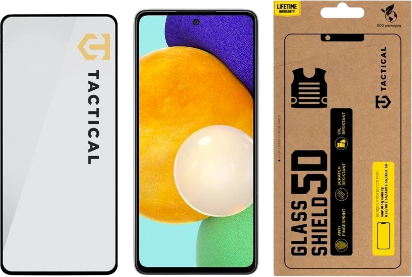 Tactical apsauginis stiklas Shield 5D skirtas Samsung Galaxy A52/A52 5G/A52s 5G/A53 5G su juodos spalvos krašteliu