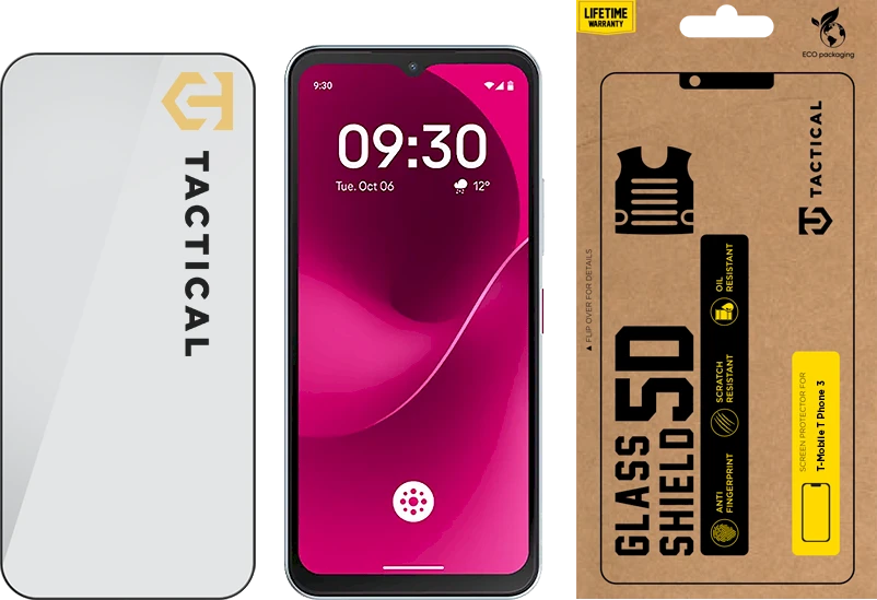 Tactical Apsauginis stiklas Shield 5D skirtas T-Mobile T Phone 3 juodos spalvos