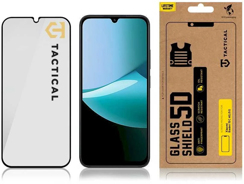 Tactical Apsauginis stiklas Shield 5D skirtas Xiaomi Redmi 15C 4G/5G juodos spalvos