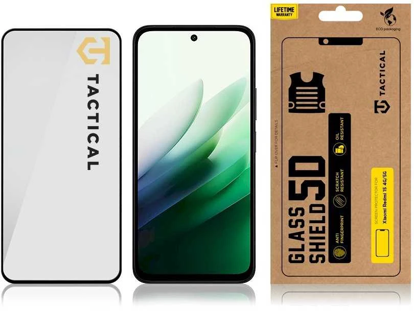Tactical Apsauginis stiklas Shield 5D skirtas Xiaomi Redmi 15 4G/5G juodos spalvos