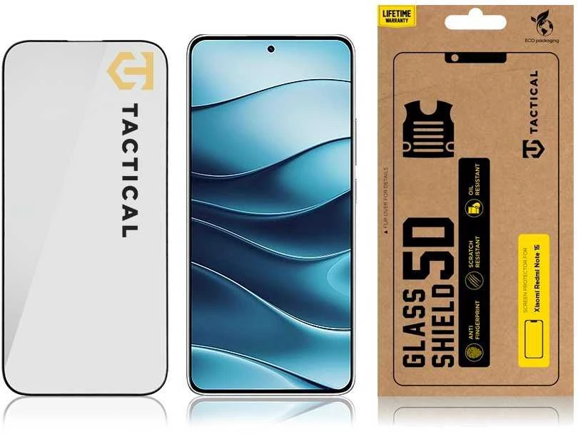 Tactical Apsauginis stiklas Shield 5D skirtas Xiaomi Redmi Note 15 juodos spalvos