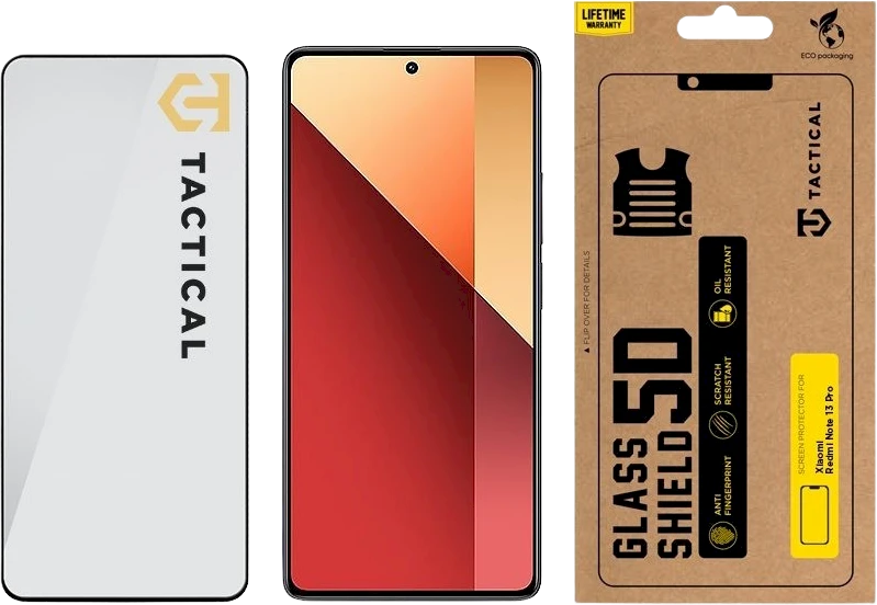 Tactical apsauginis stiklas Shield 5D skirtas Xiaomi Redmi Note 13 Pro 4G/5G / Poco X6 5G su juodos spalvos krašteliu