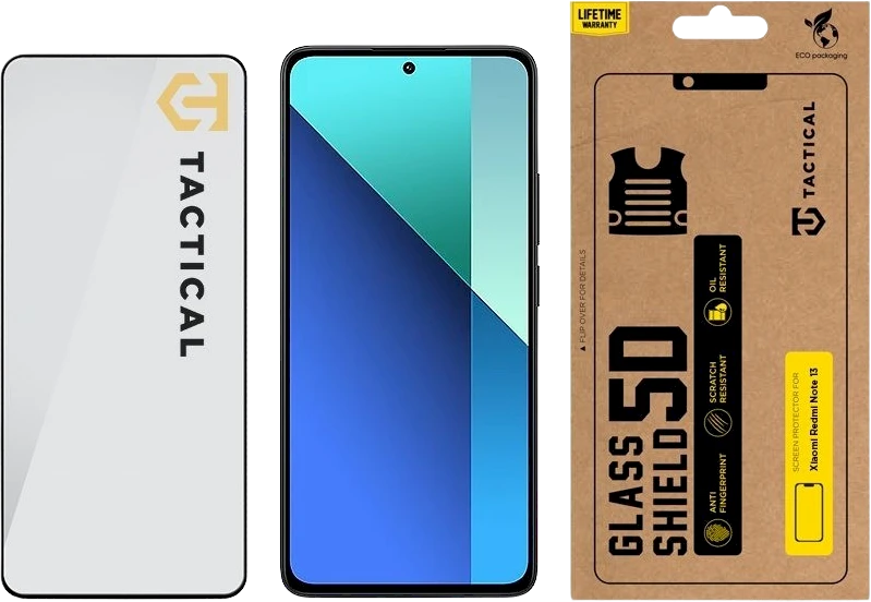 Tactical apsauginis stiklas Shield 5D skirtas Xiaomi Redmi Note 13 4G/5G su juodos spalvos krašteliu