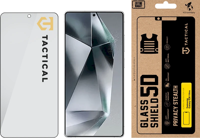 Tactical Apsauginis stiklas Shield Privacy Stealth 5D skirtas Samsung Galaxy S26 Ultra Juodas