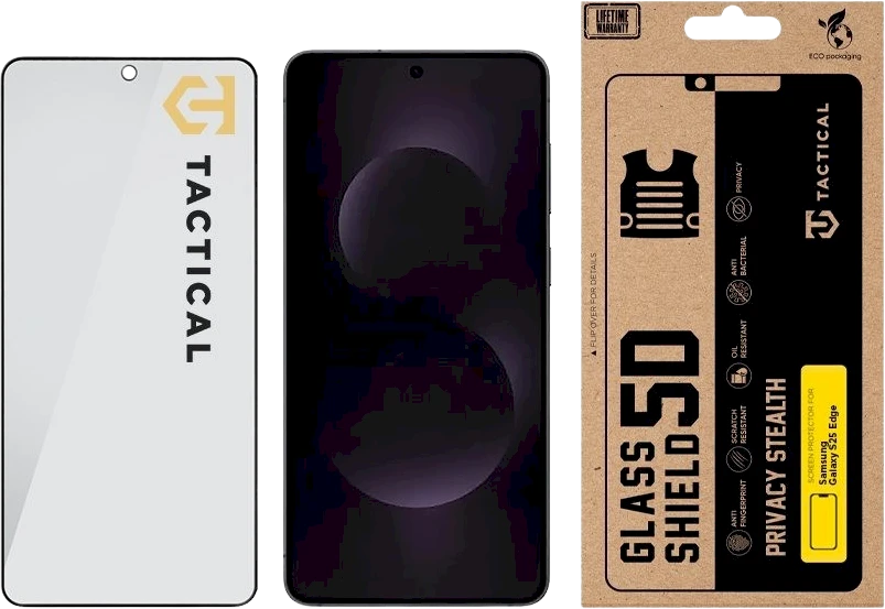 Tactical Apsauginis stiklas Shield Privacy Stealth 5D skirtas Samsung Galaxy S25 Edge Juodas