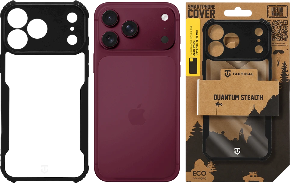 Dėklas Tactical Quantum Stealth Cover for Apple iPhone 17 Pro Max/18 Pro Max Clear/Juodas