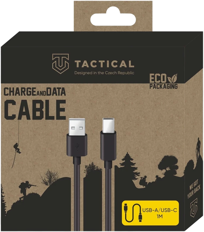 Tactical Smooth Thread kabelis USB-A/USB-C 1m juodos spalvos