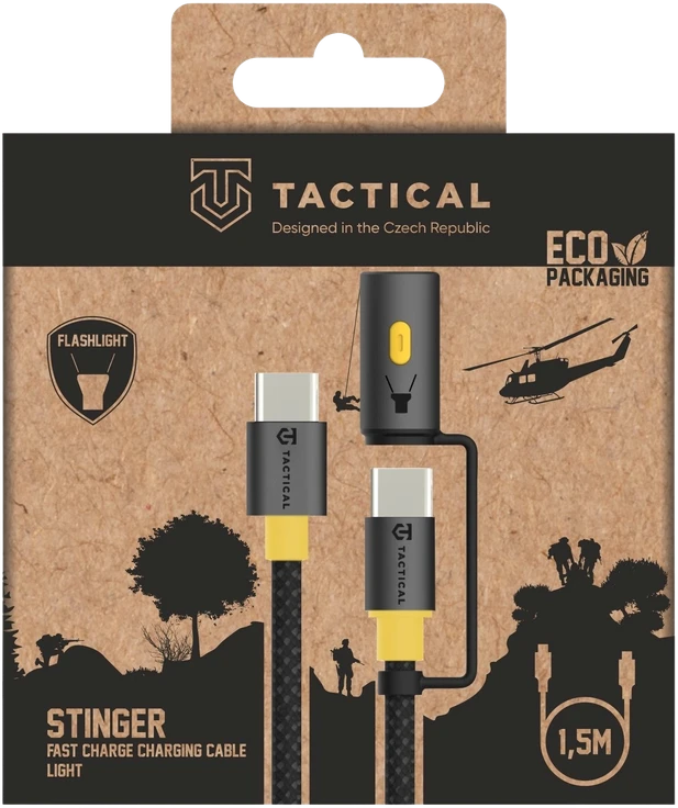Tactical Stinger kabelis su žibintuvėliu USB-C/USB-C 1,5m juodos spalvos