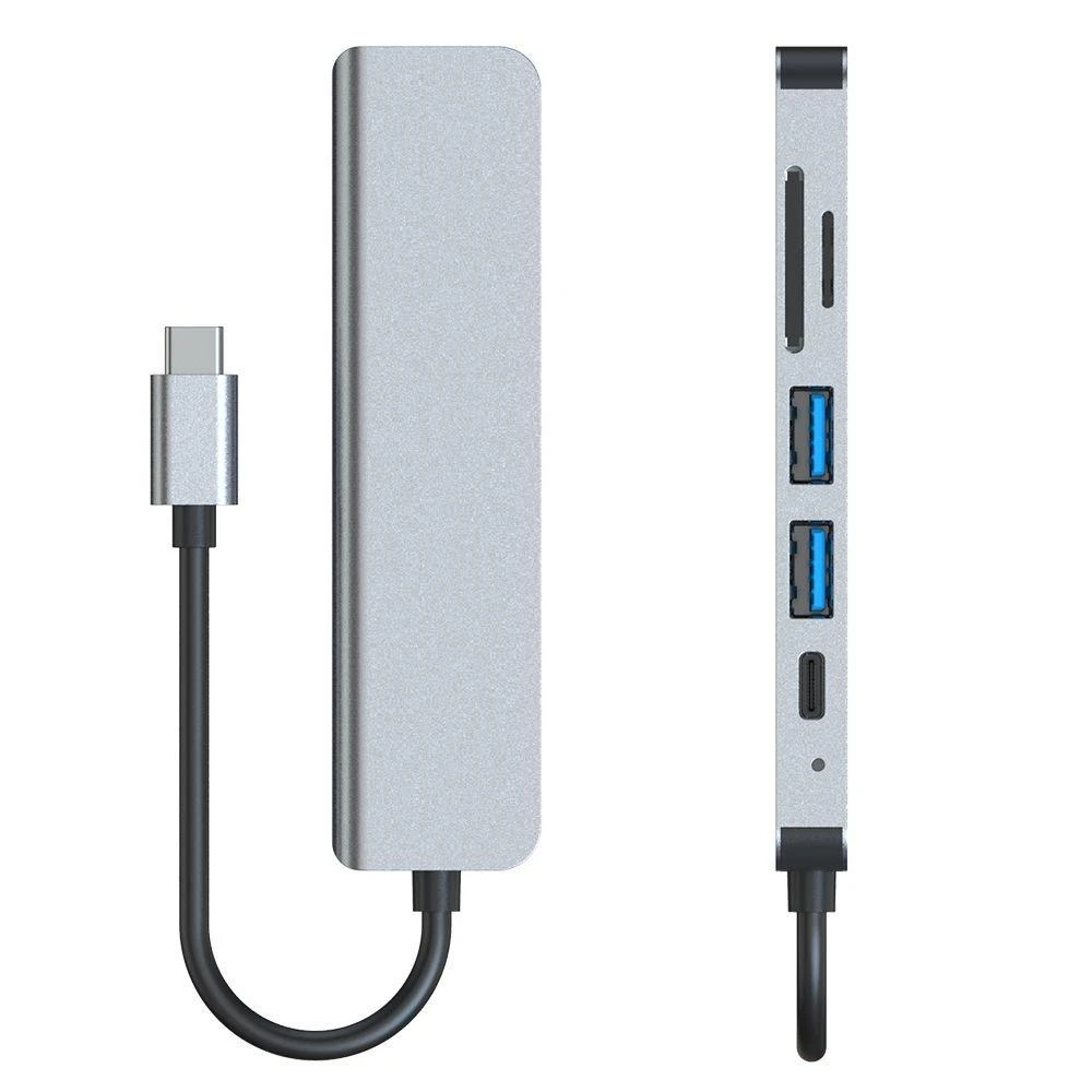 Šakotuvas 6in1 USB HUB USB-C to 2xUSB + HDMi + USB-C + SD Card Reader + micro SD Adapteris Tech-Protect V4-HUB pilkos spalvos