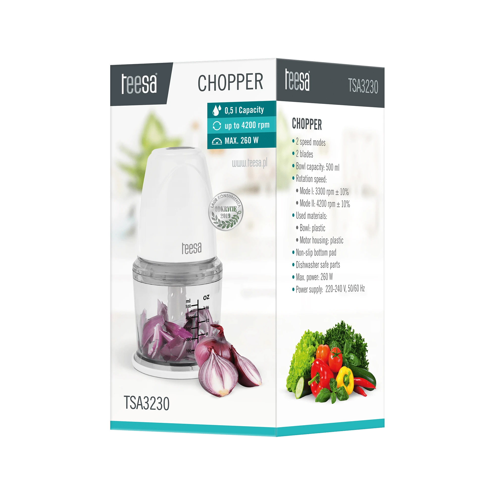 Teesa TSA3230 smulkintuvas, 260W, baltas