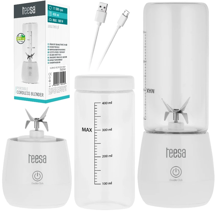 Teesa Belaidis maišytuvas, stiklinis puodelis, 450 ml, 100 W, 6 peiliai