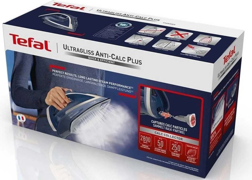 TEFAL | Garų lygintuvas | FV6830E0 | Garų lygintuvas | 2800 W | Vanduo tank capacity 270 ml | Continuous steam 50 g/min | Sidabrinis/Mėlyna