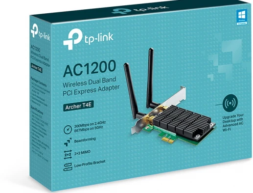 TP-LINK Archer T4E, dviejų juostų PCI Express adapteris 2.4GHz/5GHz, 802.11ac, 300+867 Mbps, 2x nuimamos antenos