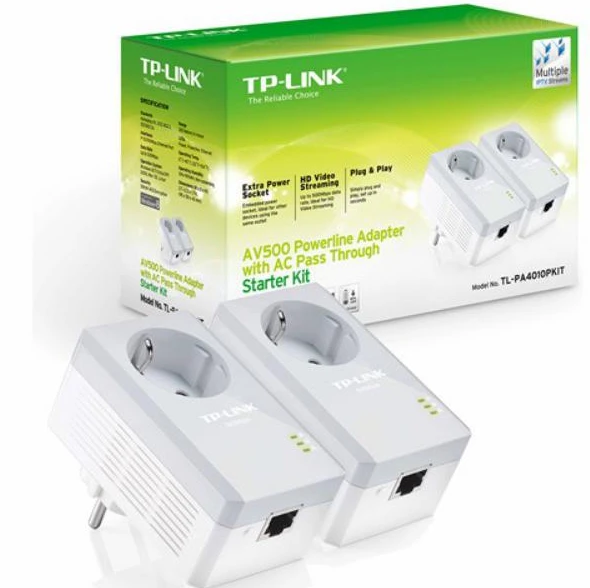 TP-LINK AV500+ maitinimo tinklo rinkinys su kintamosios srovės pralaidumu, 500 Mbps maitinimo tinklo greitis, 1 prievado greitasis Ethernet, „Homeplug AV“, „Žalias Powerline“, kištukas