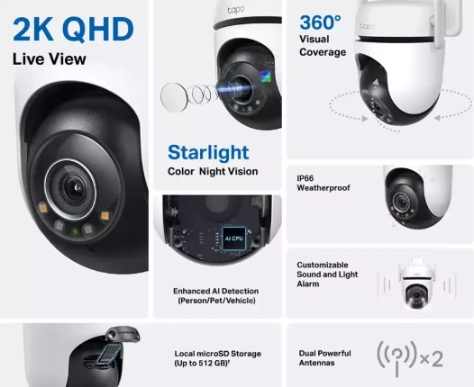 TP-LINK | Pan/Tilt Security Wi-Fi kamera | Tapo C520WS | Kupolas | 4 MP | 3,18 mm/F1,6 | IP66 | H.264 | „MicroSD“, iki 512 GB