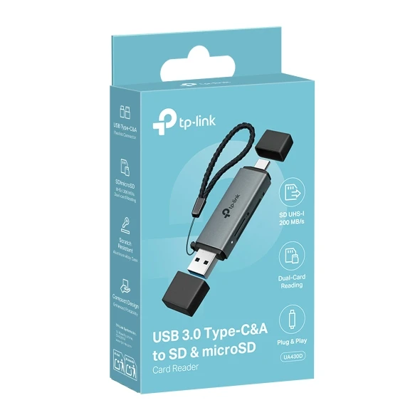 TP-LINK USB 3.0 Type-C ir A kortelių skaitytuvas SD ir Micro SD 3.0 jungtims | UA430D