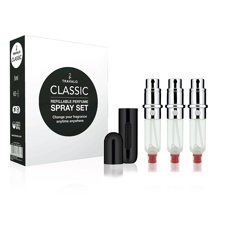 Travalo Classic HD SET Sidabrinis pildomų kvepalų buteliukų (atomaizerių) rinkinys, 3 x 5 ml