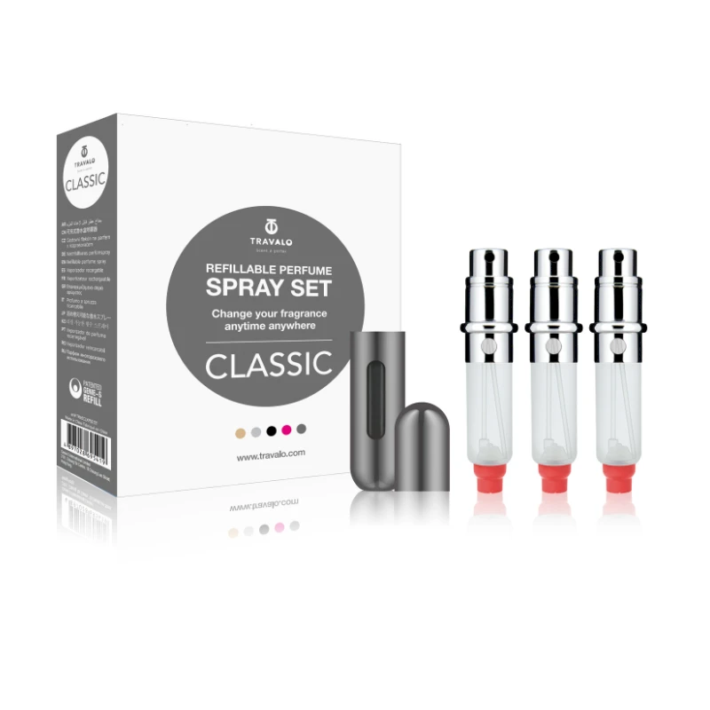 Travalo Classic Titanium Set pildomų kvepalų buteliukų (atomaizerių) rinkinys, 3 x 5 ml