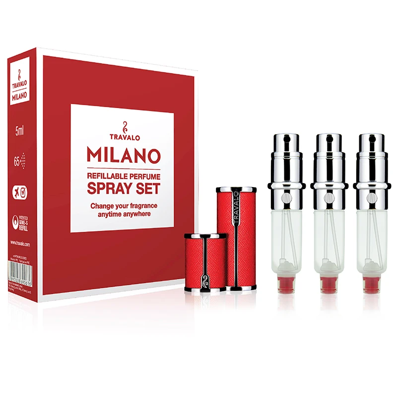 Travalo Milano Raudona pildomas kvepalų buteliukas (atomaizeris), 5 ml