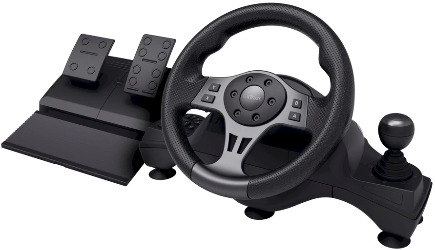„Trust GXT 289 Movi Juodas“ USB vairas + pedalai, skirti „Nintendo Switch“, „PlayStation 4“, „XBOX One S“, „XBOX One X“, „XBOX Series S“, „XBOX Series X“