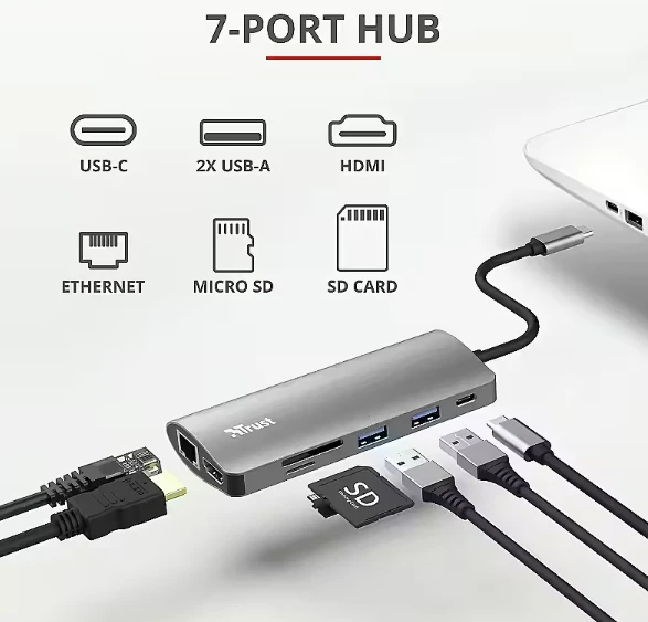 Trust Dalyx 7-in-1 adapteris su prijungtais kabeliais