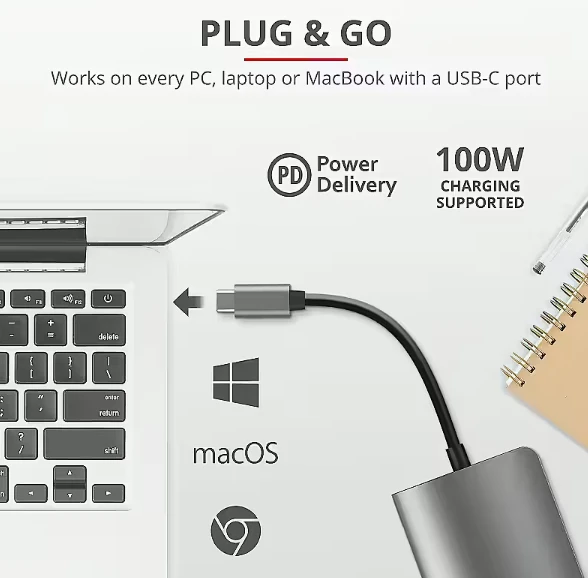 USB-C Šakotuvas - Trust 25661 Aliuminio 3 HDMI 2 USB-A 2 USB-C PD 3.0
