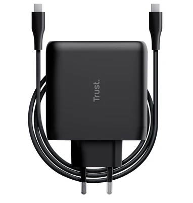 Juodas 100W tinklo įkroviklis su USB-C laidu