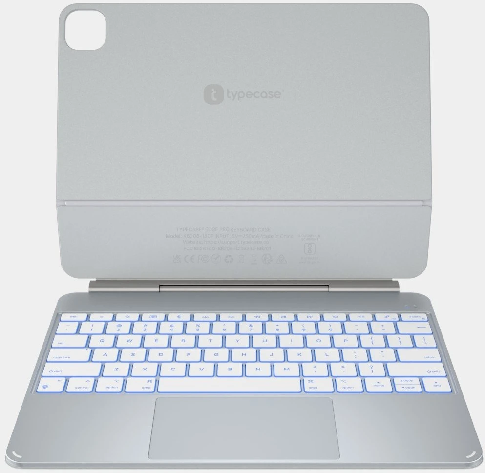 Dėklas Typecase Edge Pro su klaviatūra for Apple iPad Pro 13″ M4 2024 / M5 2025 sidabro spalvos