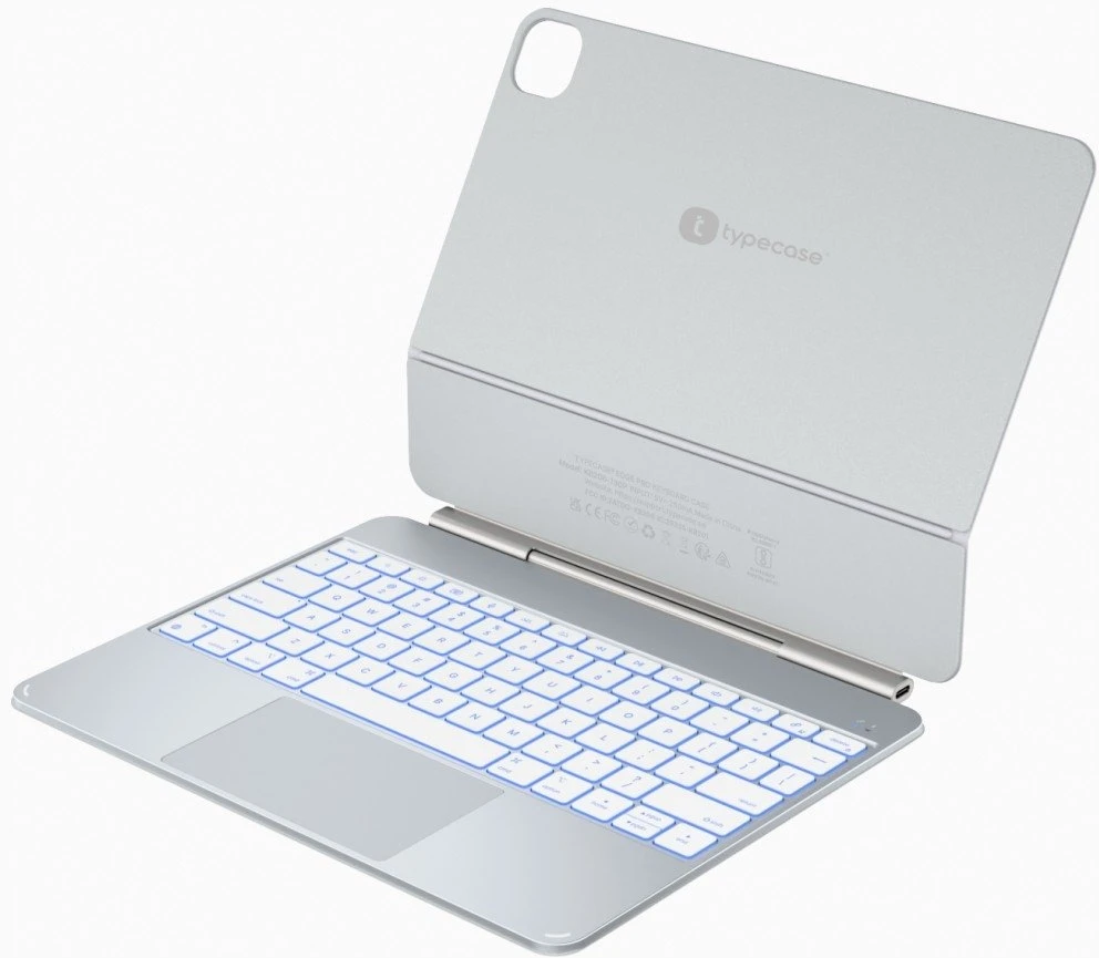 Dėklas Typecase Edge Pro su klaviatūra for Apple iPad Pro 13″ M4 2024 / M5 2025 sidabro spalvos