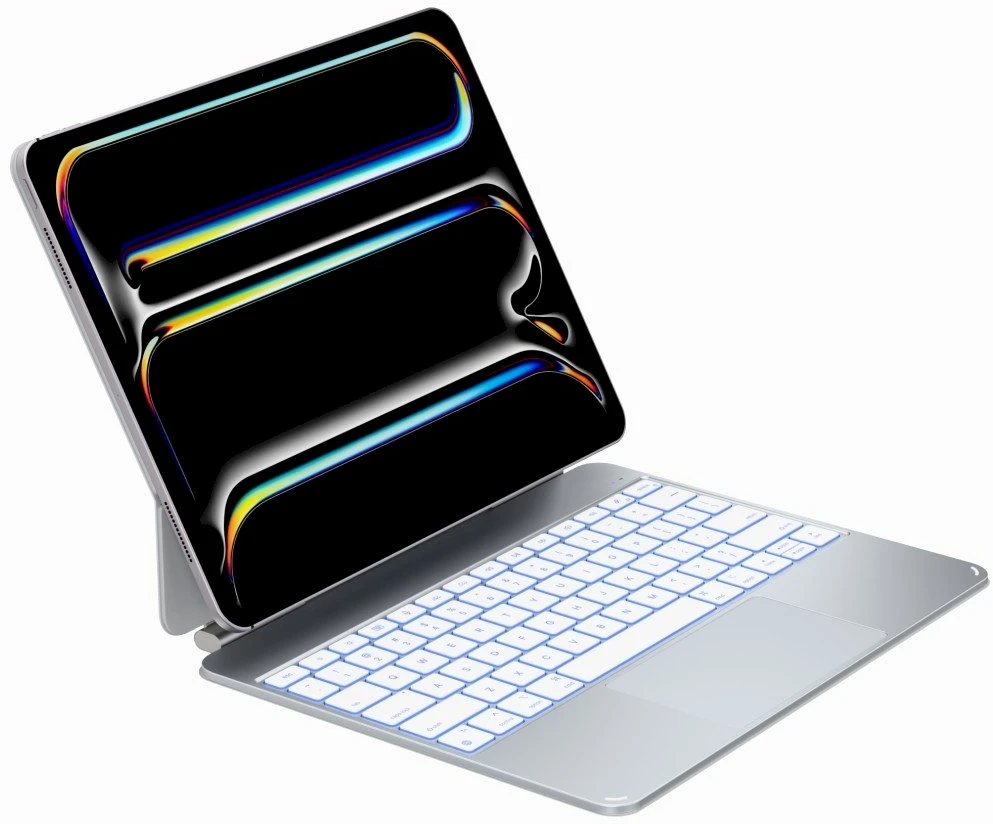 Dėklas Typecase Edge Pro su klaviatūra for Apple iPad Pro 13″ M4 2024 / M5 2025 sidabro spalvos