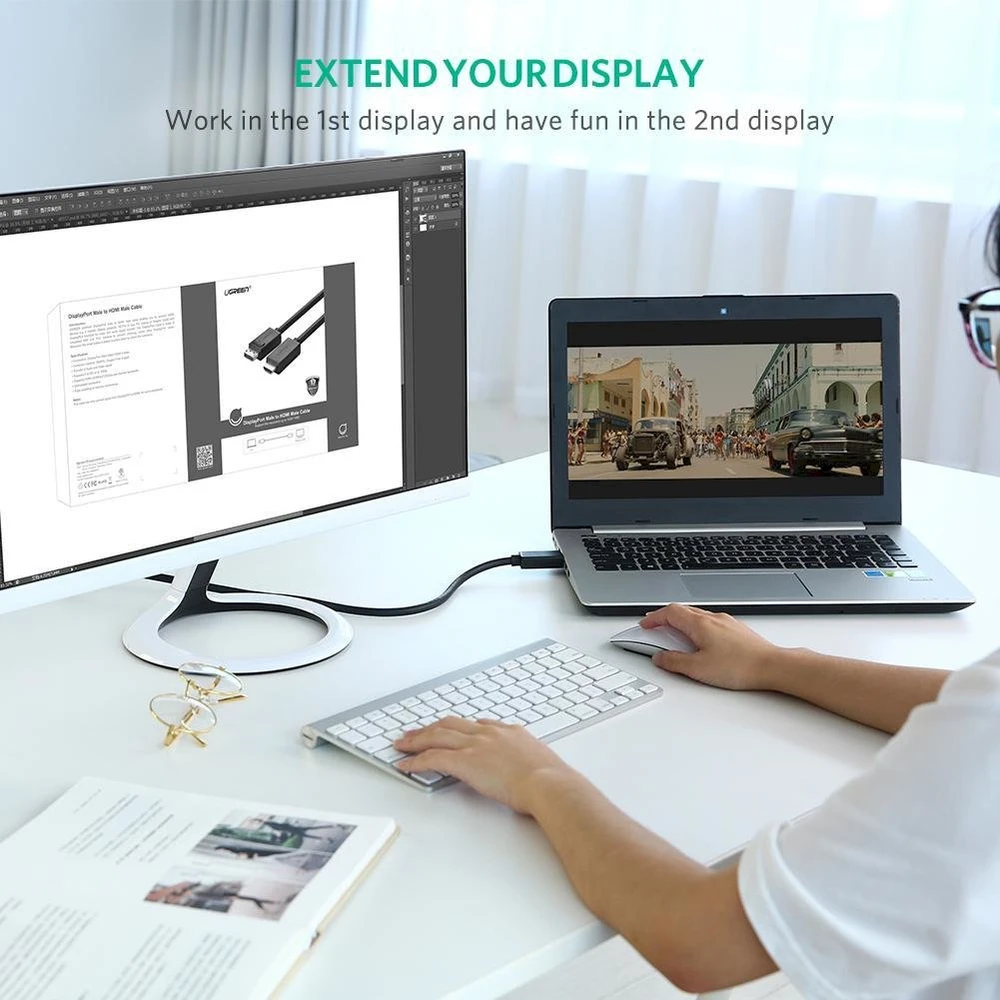 Kabelis Ugreen DP101 DisplayPort to HDMI 2.0m juodas