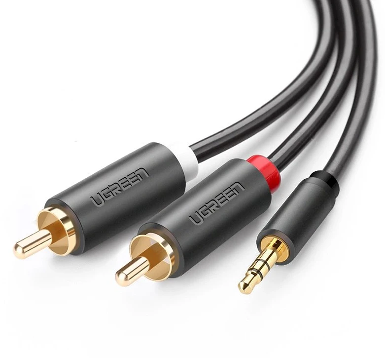 UGREEN AV102 2x RCA (Cinch) kištukai - 3.5mm lizdas kabelis 5m juodas