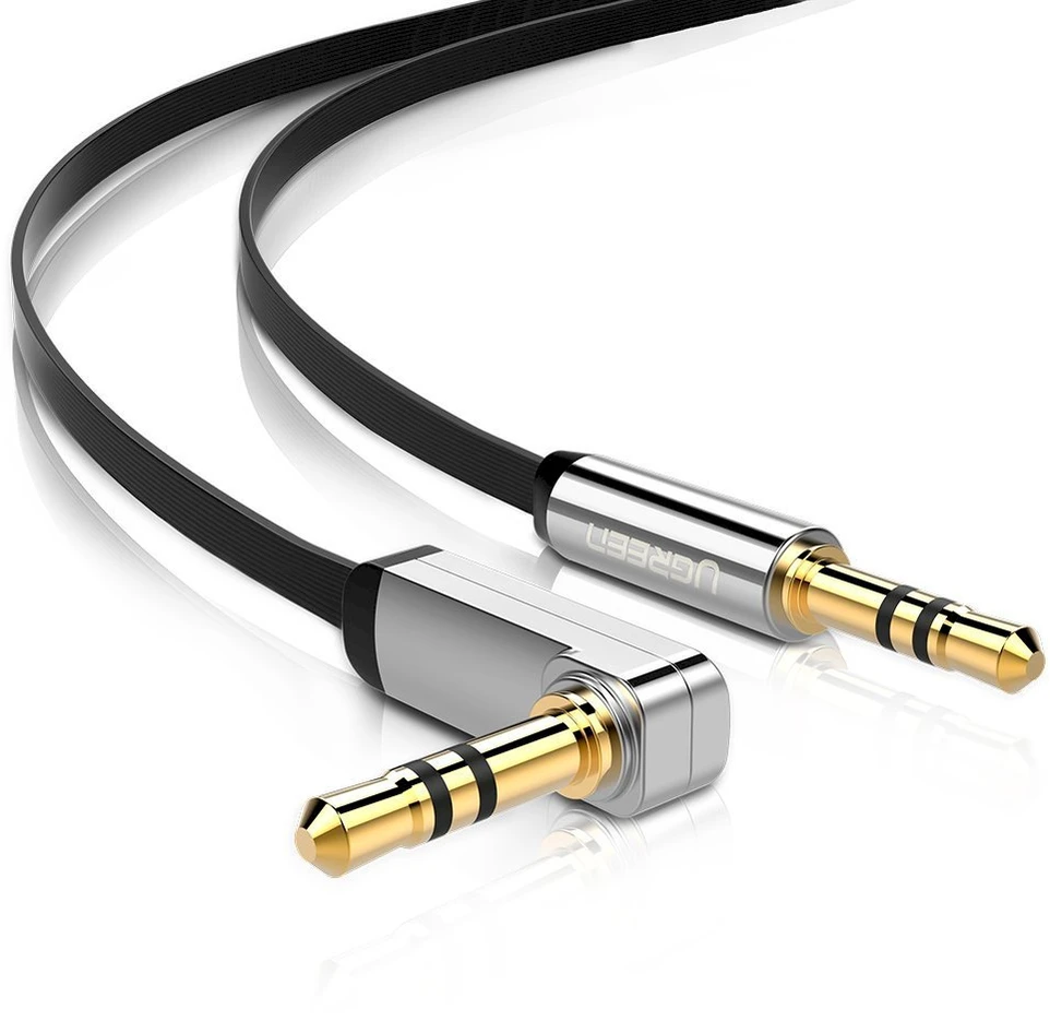 UGREEN mini lizdas 3.5 mm AUX plokščias alkūninis kabelis 1 m (juodas)