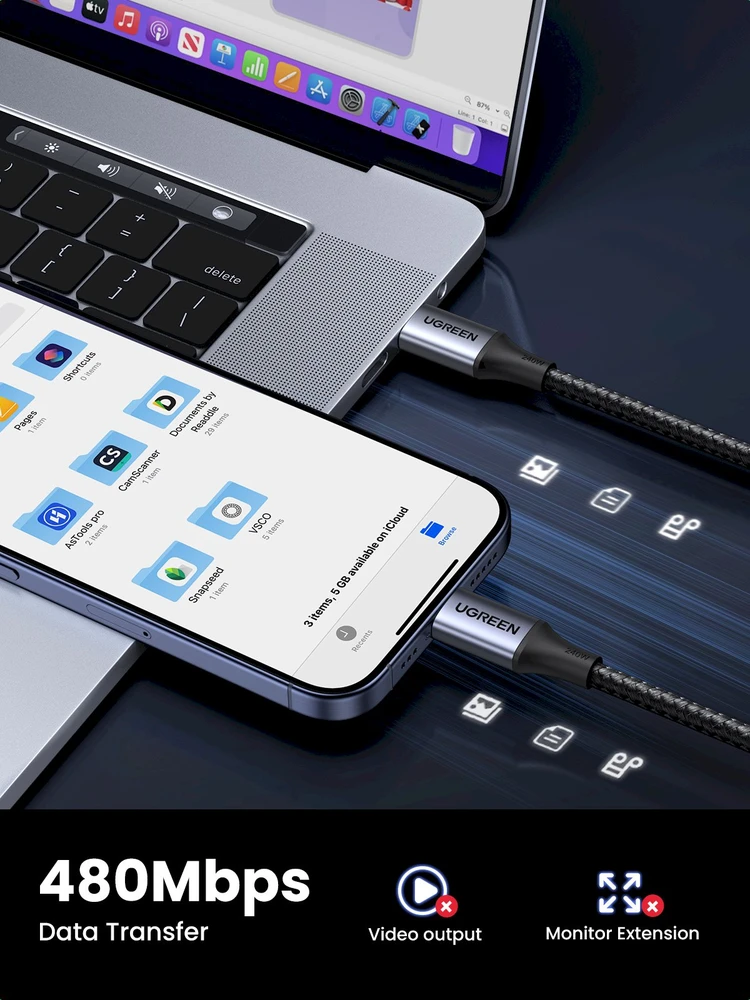 Laidas USB-C į USB-C UGREEN 15311, 1m (pilkas)