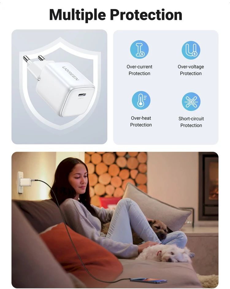 Įkroviklis Ugreen CD318 Nexode mini, GaN, USB-C, 20W, baltas