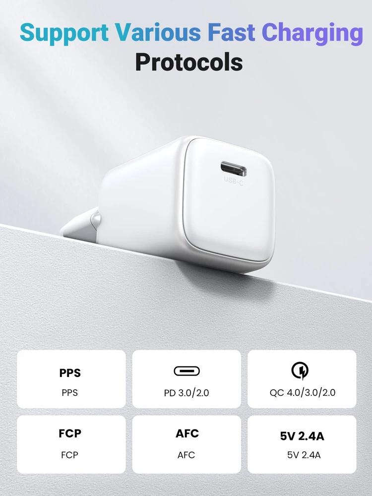 Įkroviklis Ugreen CD318 Nexode mini, GaN, USB-C, 20W, baltas