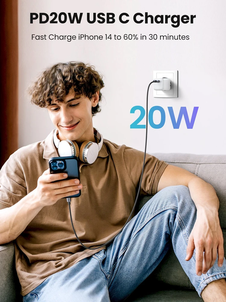 Įkroviklis Ugreen CD318 Nexode mini, GaN, USB-C, 20W, baltas
