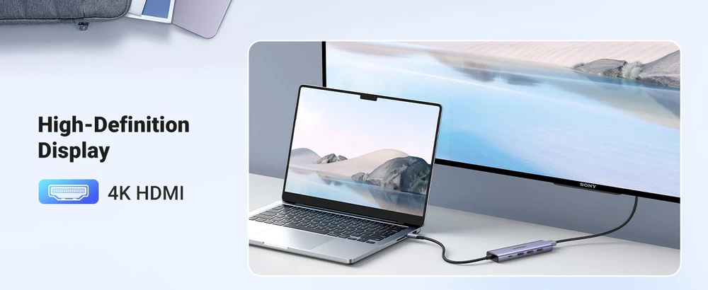 Adapteris Ugreen CM511 USB-C to HDMI 1.4 + 3xUSB-A + USB-C PD100W pilkas