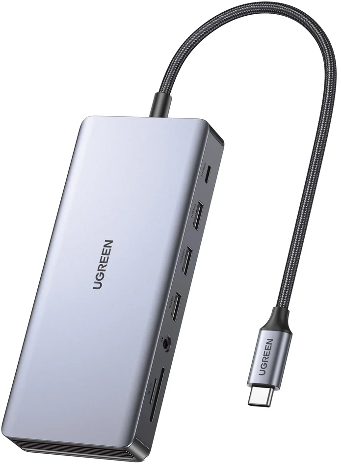 Ugreen USB-C CM681 | 4x USB | 2x HDMI | DisplayPort | RJ45 | SD/TF | AUX | PD 100W (pilka)