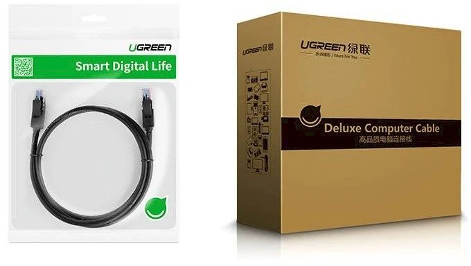 Ugreen kabelis interneto tinklo kabelis Ethernet patchcord RJ45 Cat 6 UTP 1000Mbps 20m juodas (20166)