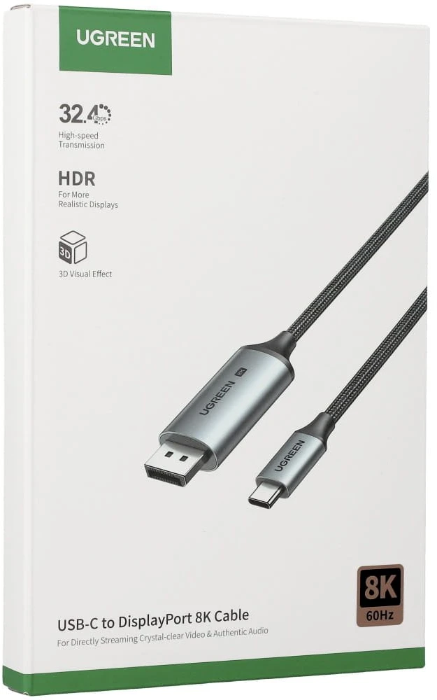 Kabelis USB C kištukas – DisplayPort kištukas 8K 60Hz 2m, juodas CM556 UGREEN